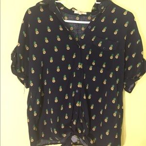 Navy pineapple pattern short sleeve button up